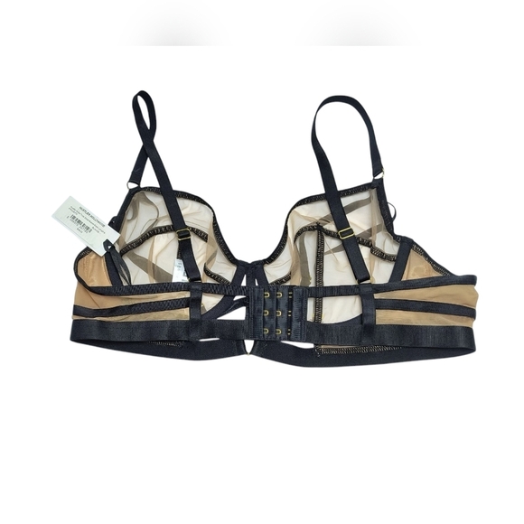 Hustler Willa Hollywood Black & Tan Balconette Bra with Sheer Mesh, 34D NWT - Picture 2 of 9